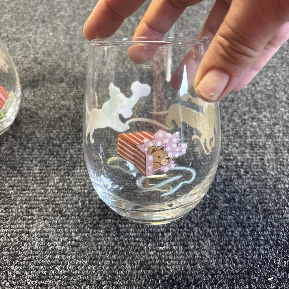 Pier 1~Set Of 4~Stemless Glasses~Dogs/Pups/Christmas